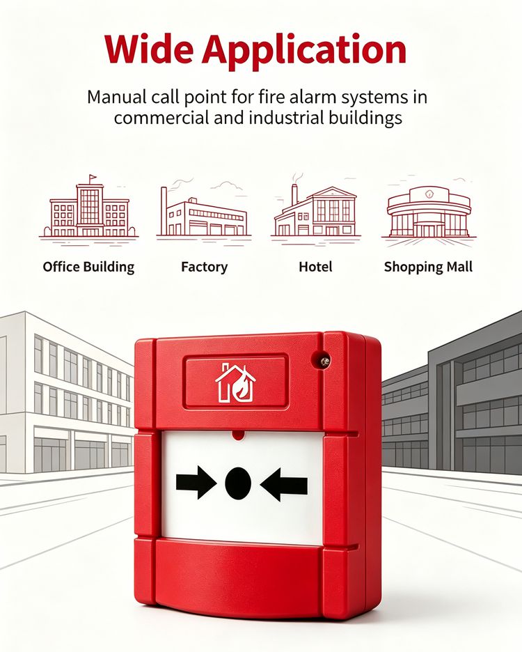 SR-A05 manual call point technical parameter chart listing impedance ratings, wiring capacity and CE certification for overseas importer compliance audits