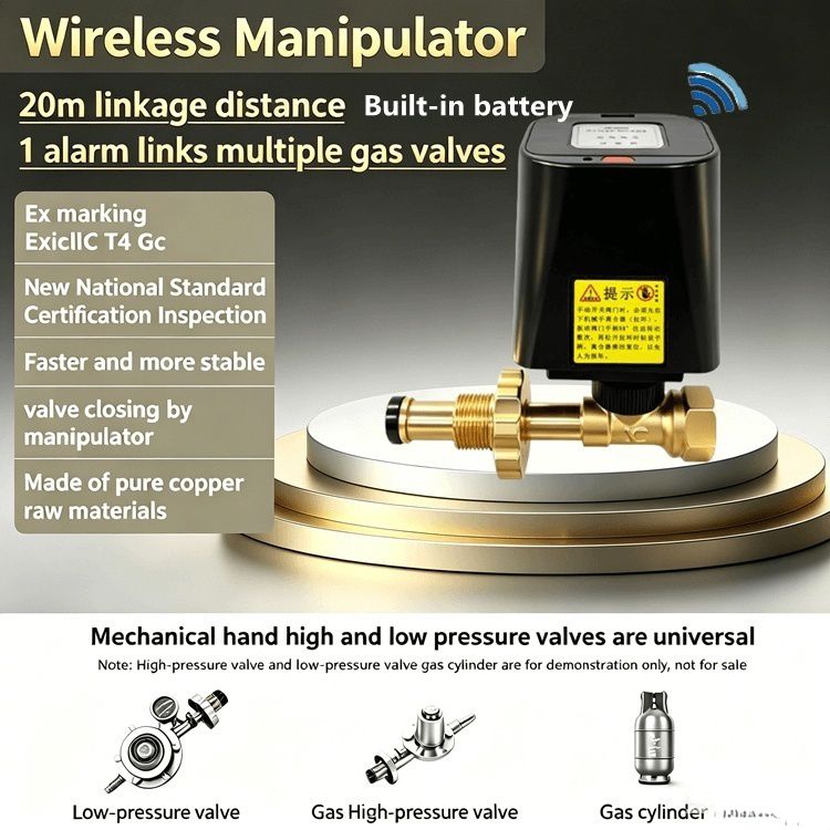 SR-512R RF433 explosion proof wireless LPG gas cylinder manipulator brass auto shutoff valve
