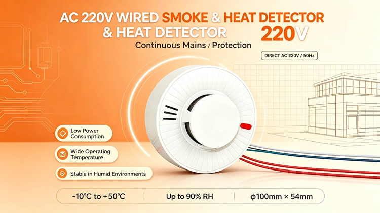 SUMRING SR-803-2 AC220V hardwired photoelectric smoke and NTC heat combined fire detector