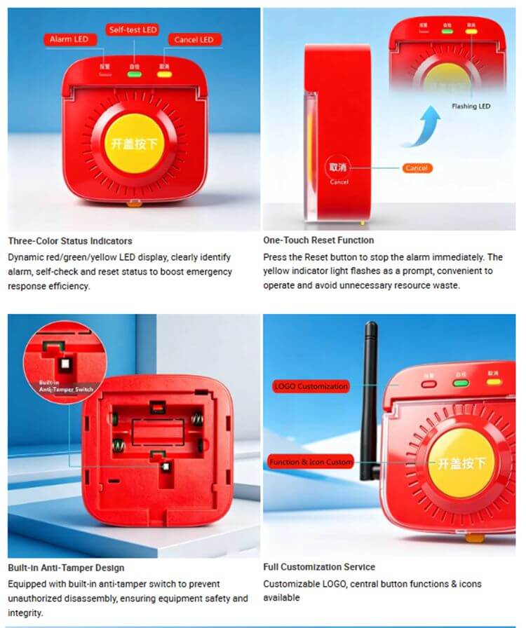 One-key cancel reset yellow button of SR-A10R wireless manual call point