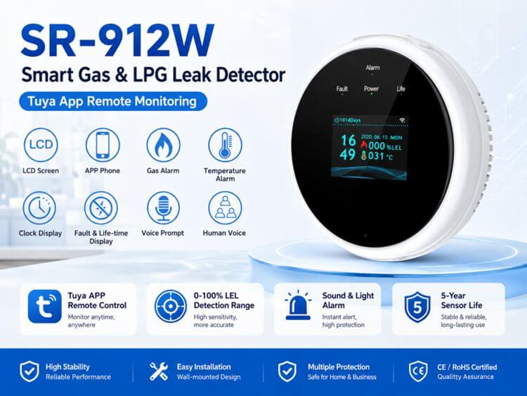 SR‑912W smart heat alarm detector 57℃ kitchen fire prevention tuya wifi