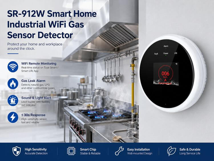SR‑912W smart gas lpg leak detector tuya app lcd display 5‑year sensor life