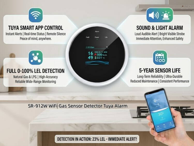 SR‑912W wifi gas heat detector 6%LEL gas leak alarm home kitchen safety