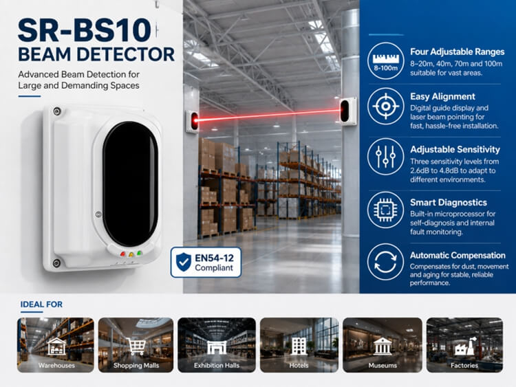 Beam smoke detector Infrared beam detector Linear beam smoke detector Optical beam detector Smoke detector for warehouse Fire beam detector Reflective beam smoke detector Conventional beam detector