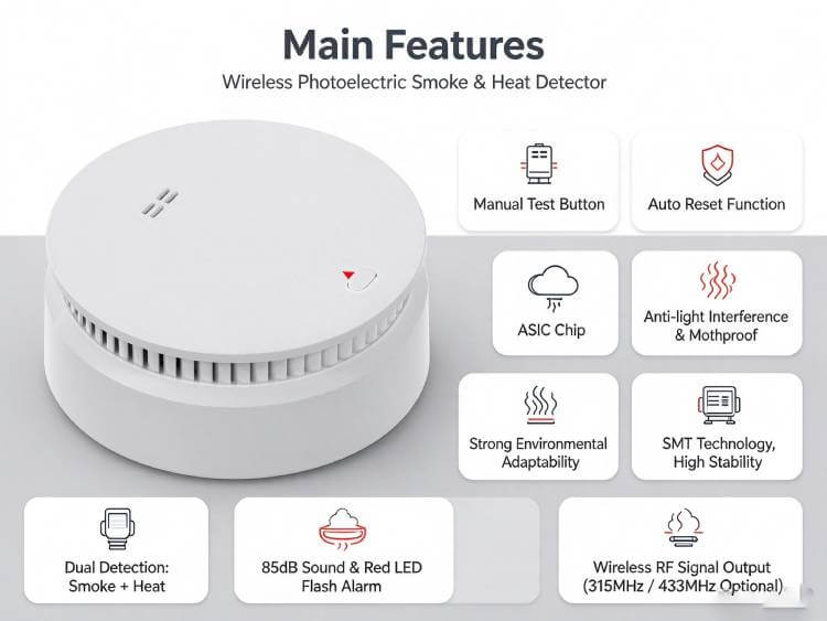 main future for 2‑in‑1 fire alarm detector and photoelectric smoke heat detector