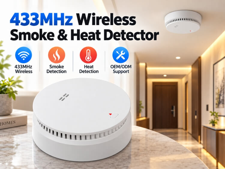 433MHZ battery operated photoelectric smoke and heat combined detector