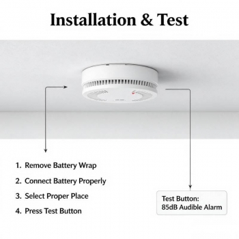 This 2-in-1 dual-sensor fire alarm is a photoelectric smoke heat detector, a 433MHz wireless RF smoke and heat combined fire alarm.