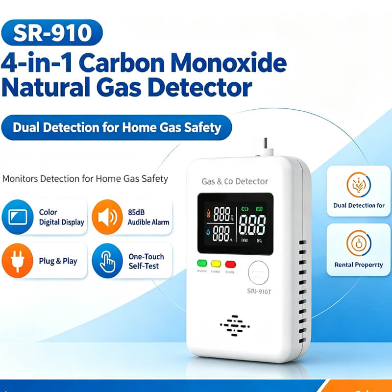 4-in-1 Plug-in Natural Gas & CO Detector: Methane Leak Alarm for Safer Home