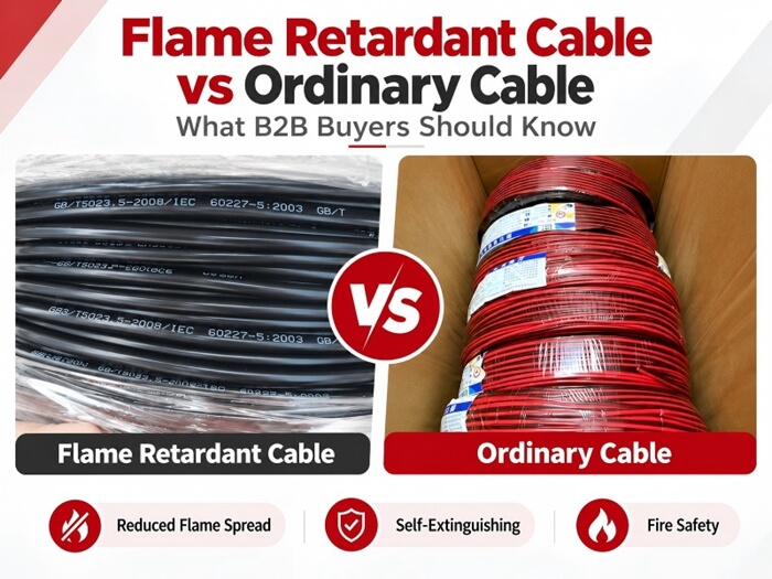 Close-up of black flame retardant cable sheath with printed standard markings GB/T 5023 and IEC 60227, traceable certification for B2B buyers